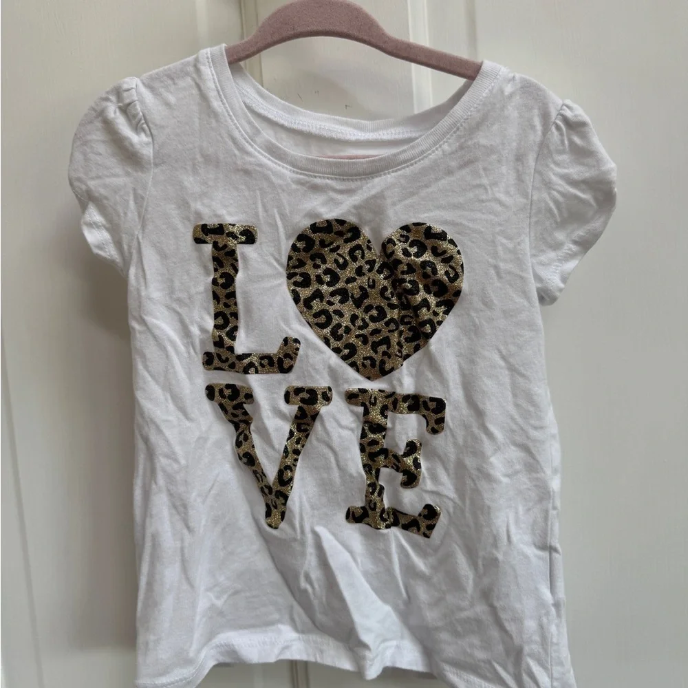 The Children's Place 3T White and Brown Short Sleeve Tee Love in Leopard Print